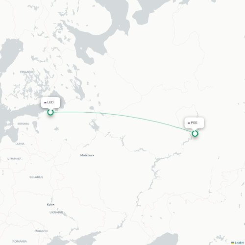 Mapa de vuelo directo San Petersburgo - Perm