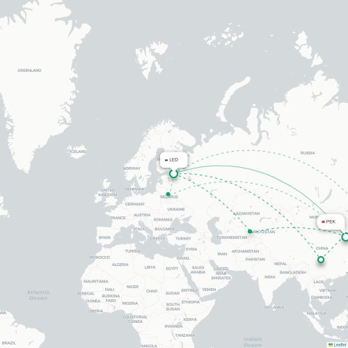 Mapa de vuelo directo San Petersburgo - Pekín