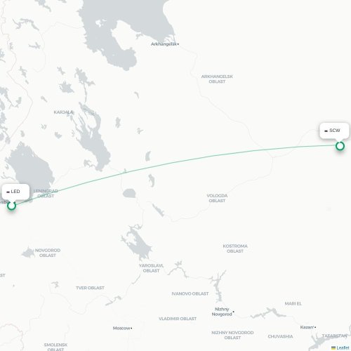 Mapa de vuelo directo San Petersburgo - Syktyvkar