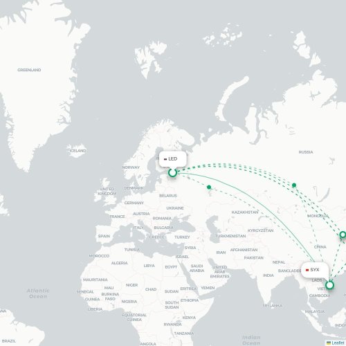 Mapa de vuelo directo San Petersburgo - Sanya