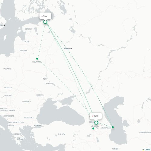 Mapa de vuelo directo San Petersburgo - Tiflis