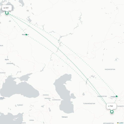 Mapa de vuelo directo San Petersburgo - Termez