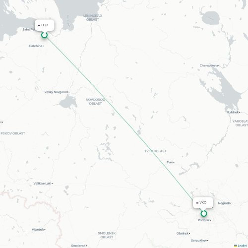 Mapa de vuelo directo San Petersburgo - Moscú