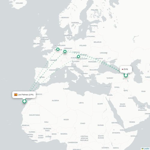 Mapa de vuelo directo Almería - Las Palmas de Gran Canaria