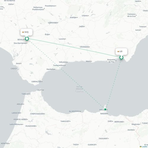 Mapa de vuelo directo Almería - Sevilla
