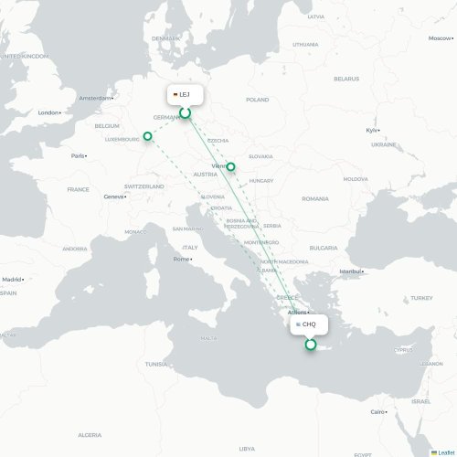 Mapa de vuelo directo Leipzig - La Canea