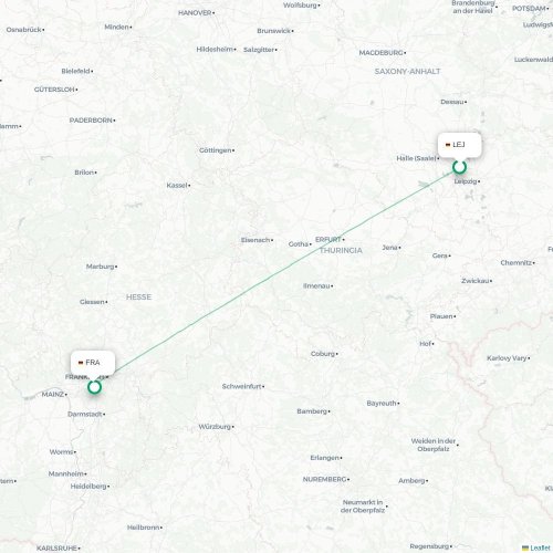 Mapa lotu bezpośredniego Lipsk – Frankfurt nad Menem