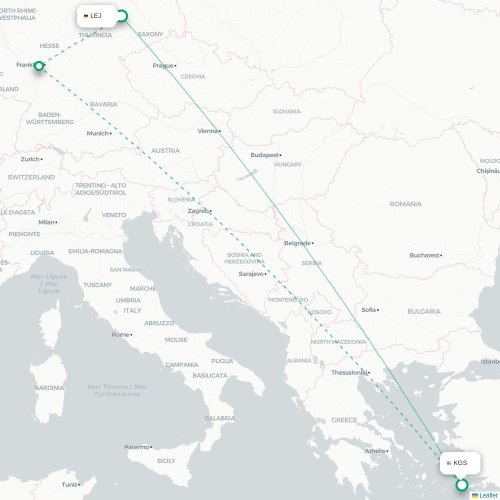 Mapa de vuelo directo Leipzig - Kos