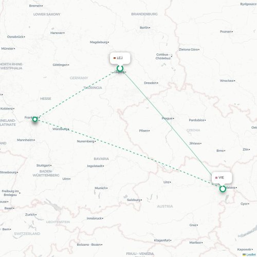 Mapa de vuelo directo Leipzig - Viena