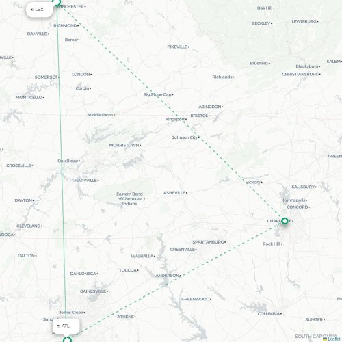 Lexington - Atlanta kaart van rechtstreekse vlucht