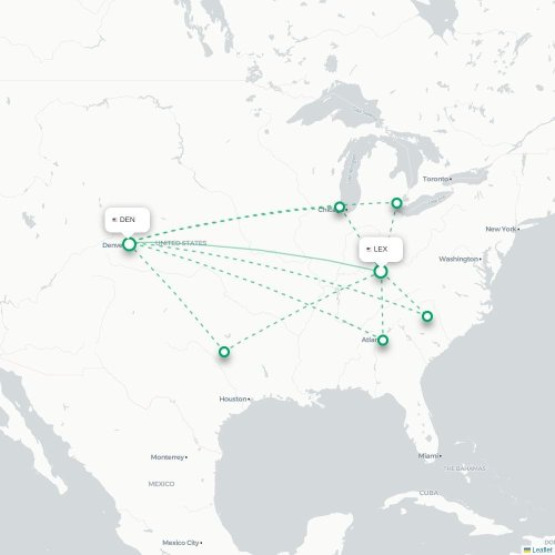 Lexington - Denver kaart van rechtstreekse vlucht