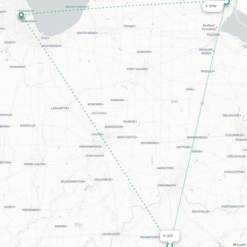 Lexington - Detroit kaart van rechtstreekse vlucht