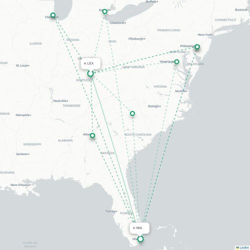 Lexington - Miami carte du vol direct