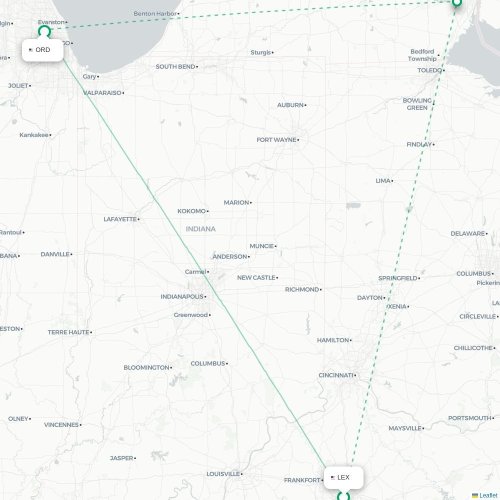 Lexington - Chicago kaart van rechtstreekse vlucht