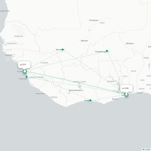 Lome - Conakry karta över direktflyg
