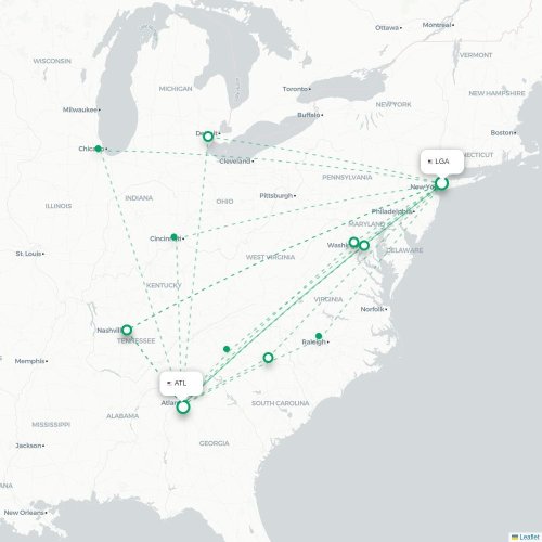 Mapa de vuelo directo Nueva York - Atlanta