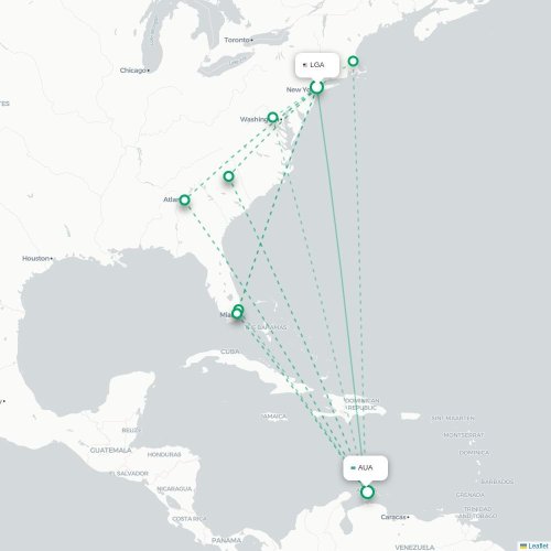 Mapa lotu bezpośredniego Nowy Jork – Oranjestad