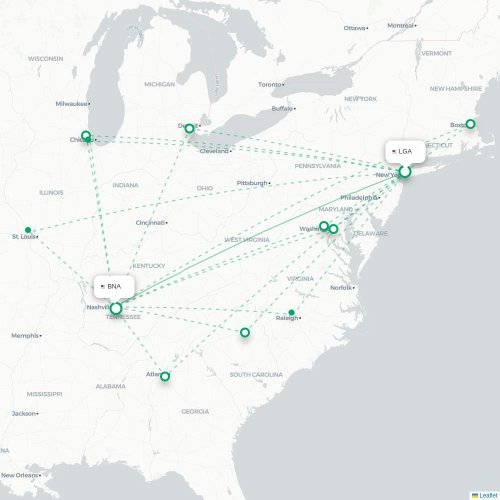Mapa lotu bezpośredniego Nowy Jork – Nashville