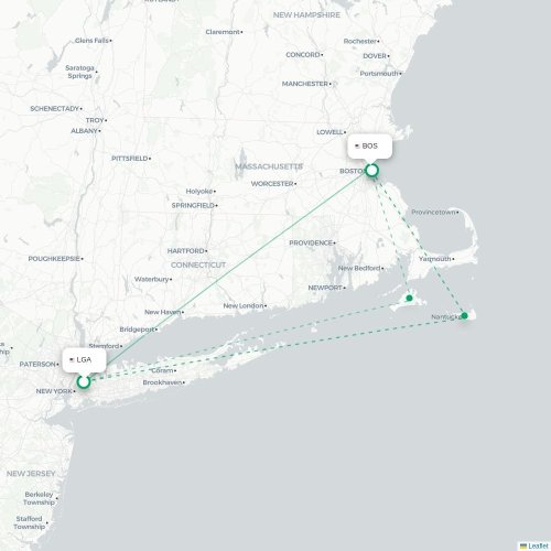 Mapa de vuelo directo Nueva York - Boston