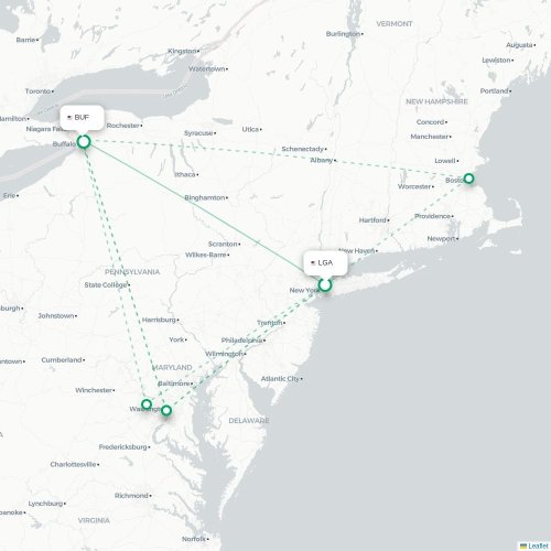 Mapa de vuelo directo Nueva York - Búfalo