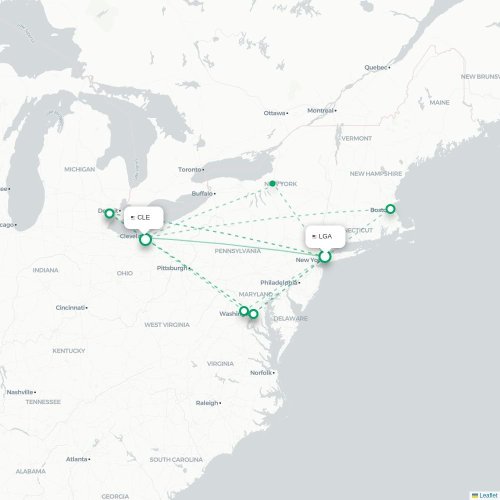 Mapa lotu bezpośredniego Nowy Jork – Cleveland