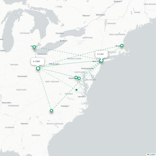 Mapa lotu bezpośredniego Nowy Jork – Columbus