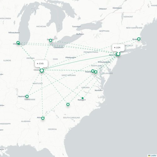 New York - Cincinnati kaart van rechtstreekse vlucht