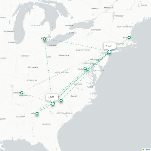 Mapa lotu bezpośredniego Nowy Jork – Greenville