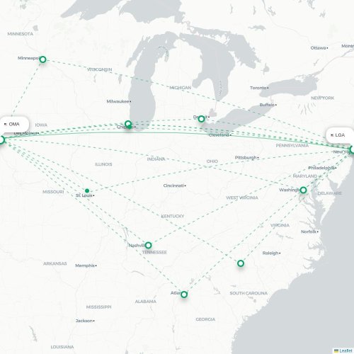 Mapa lotu bezpośredniego Nowy Jork – Omaha
