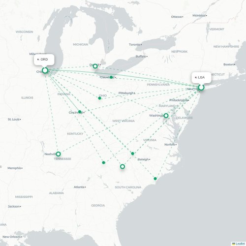 Mapa de vuelo directo Nueva York - Chicago