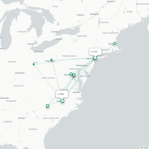 Mapa lotu bezpośredniego Nowy Jork – Raleigh