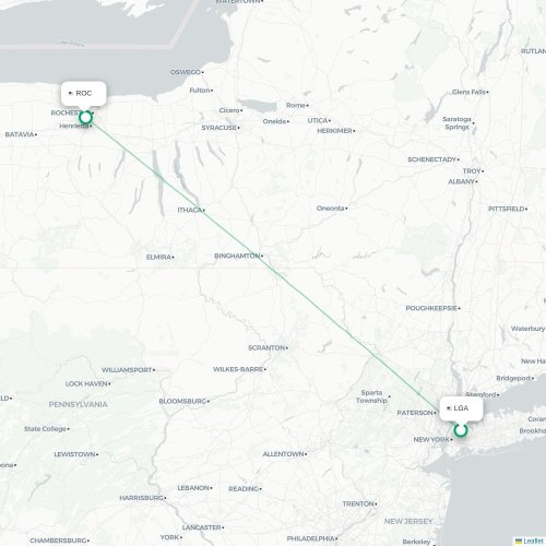 Mapa lotu bezpośredniego Nowy Jork – Rochester