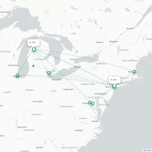 New York - Traverse City kaart van rechtstreekse vlucht