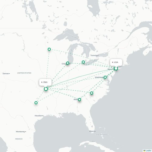 Mapa de vuelo directo Nueva York - Fayetteville