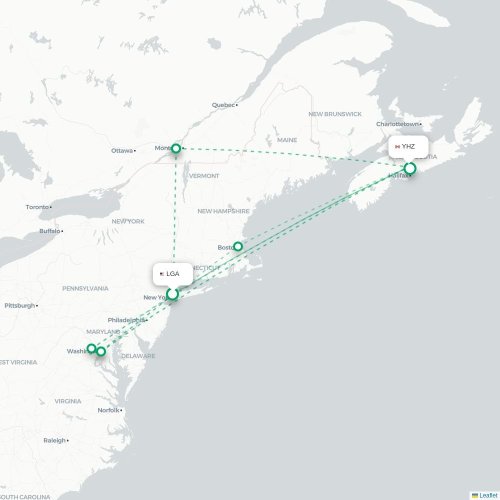 New York - Halifax kaart van rechtstreekse vlucht