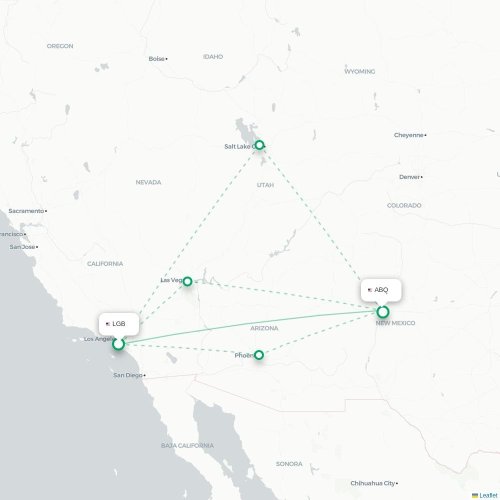 Mapa de vuelo directo Long Beach - Alburquerque