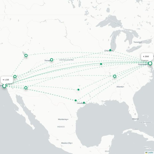 Mapa de vuelo directo Long Beach - Baltimore