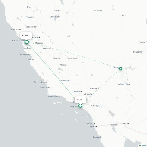 Mapa de vuelo directo Long Beach - Oakland