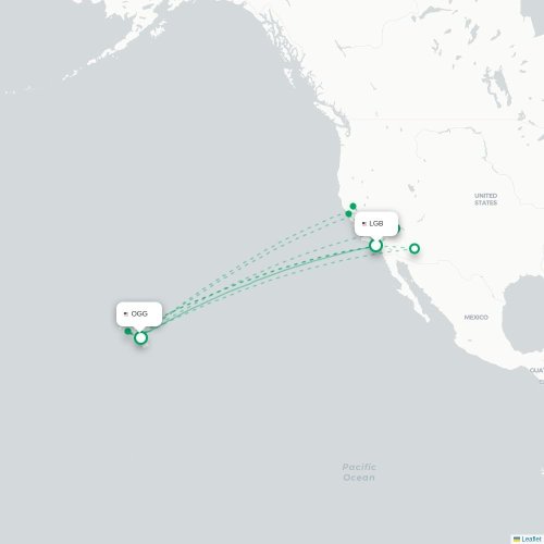 Mapa de vuelo directo Long Beach - Kahului