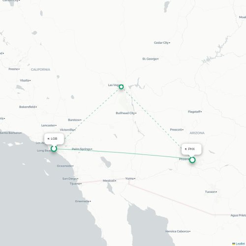 Mapa de vuelo directo Long Beach - Phoenix