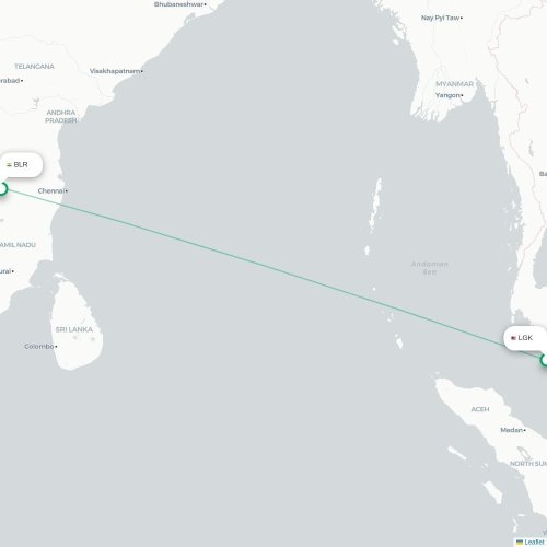 Mapa de vuelo directo Langkawi - Bangalore