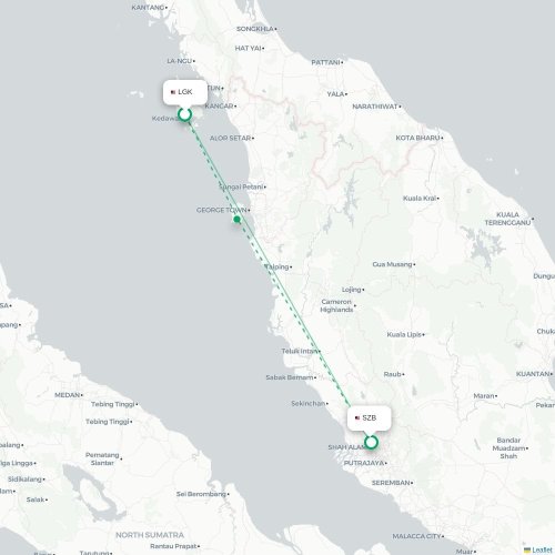 Mapa de vuelo directo Langkawi - Kuala Lumpur