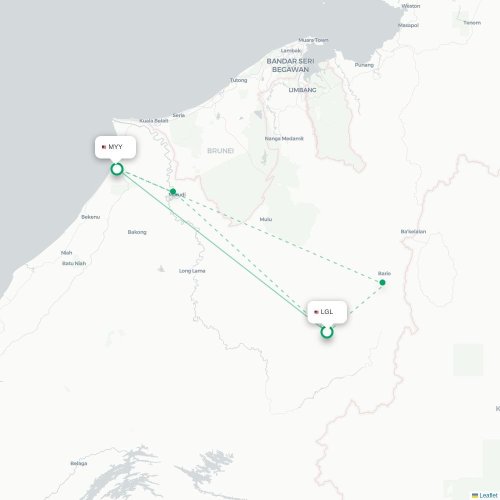 Mapa de vuelo directo Long Lellang - Miri
