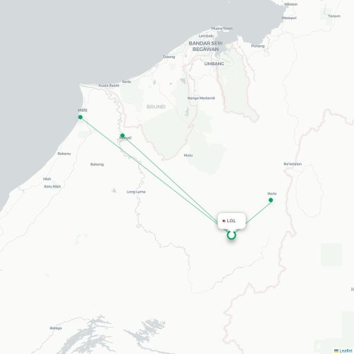 Mapa lotu bezpośredniego Long Lellang – Bario