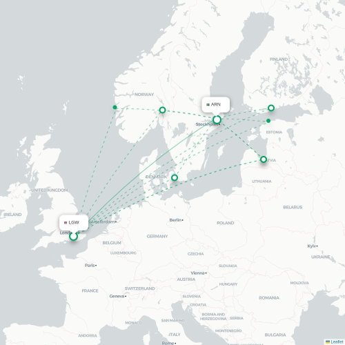 Mapa lotu bezpośredniego Londyn – Sztokholm