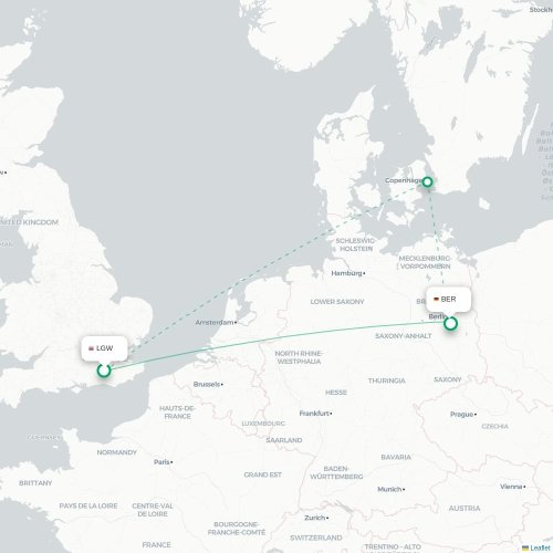 Mapa de vuelo directo Londres - Berlín