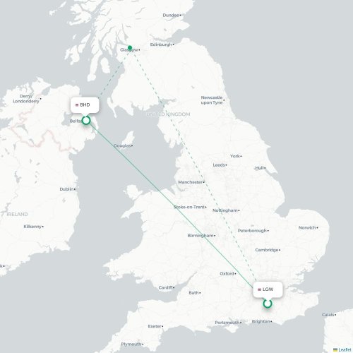 Mapa de vuelo directo Londres - Belfast