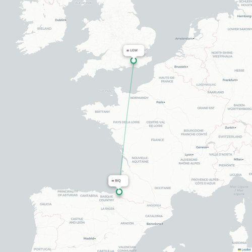 Mapa de vuelo directo Londres - Biarriz