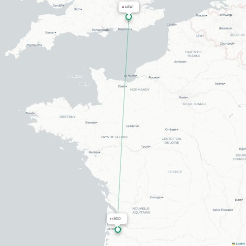 Mapa de vuelo directo Londres - Burdeos