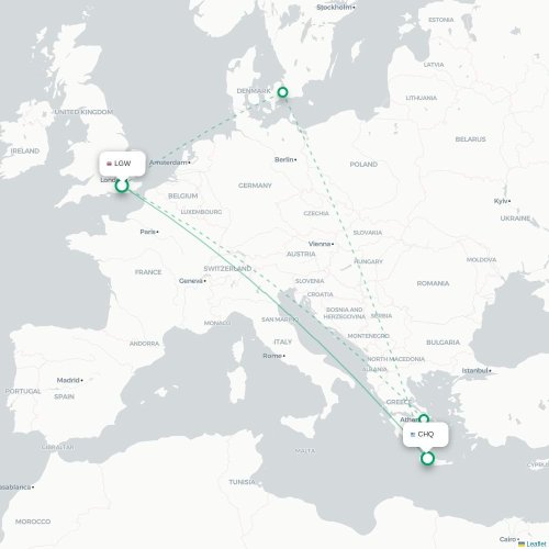 Mapa de vuelo directo Londres - La Canea
